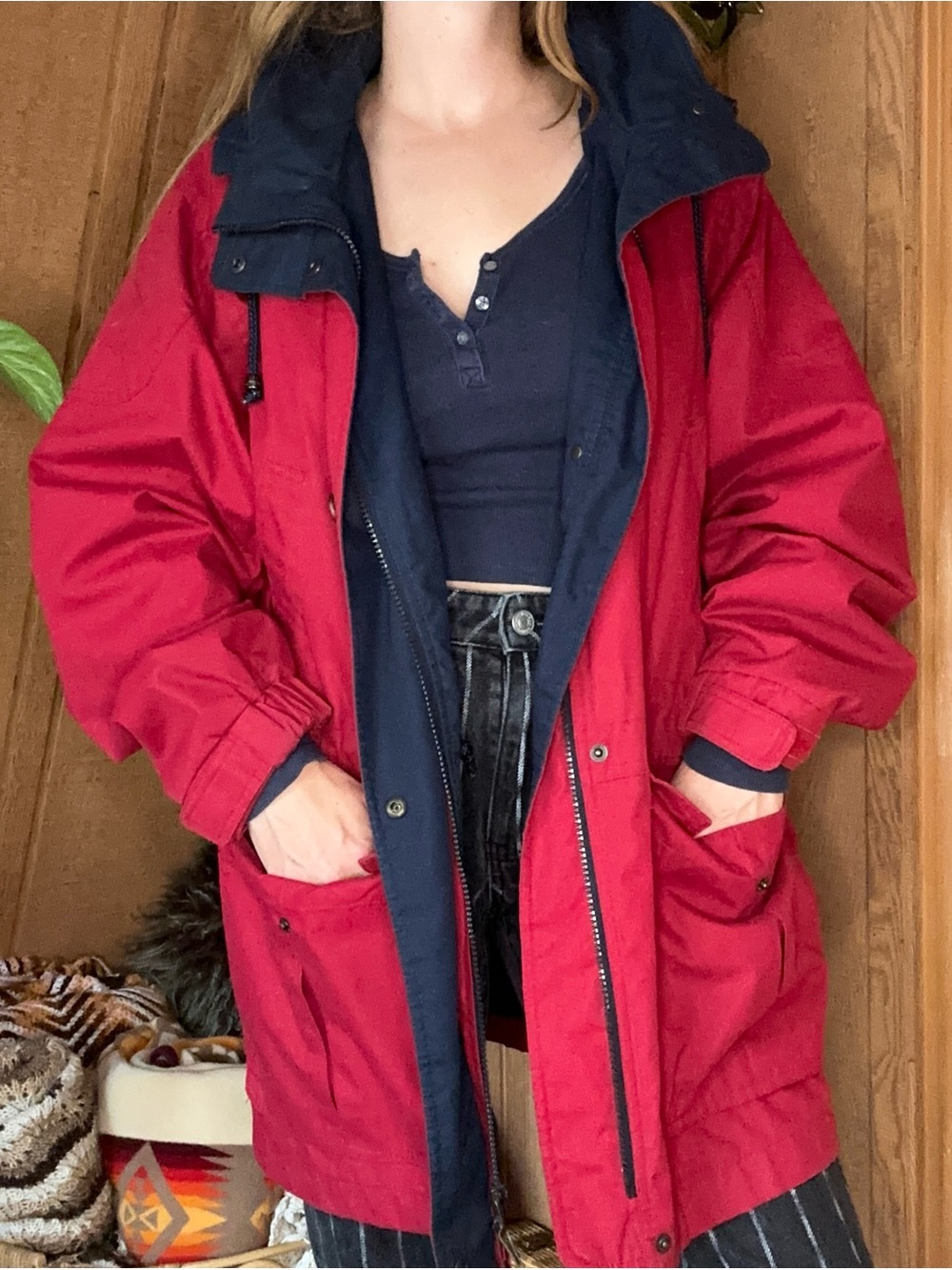 Vintage Pacific Trail Red & Navy Hooded Parka Jacket | 90s Outdoor Coat
